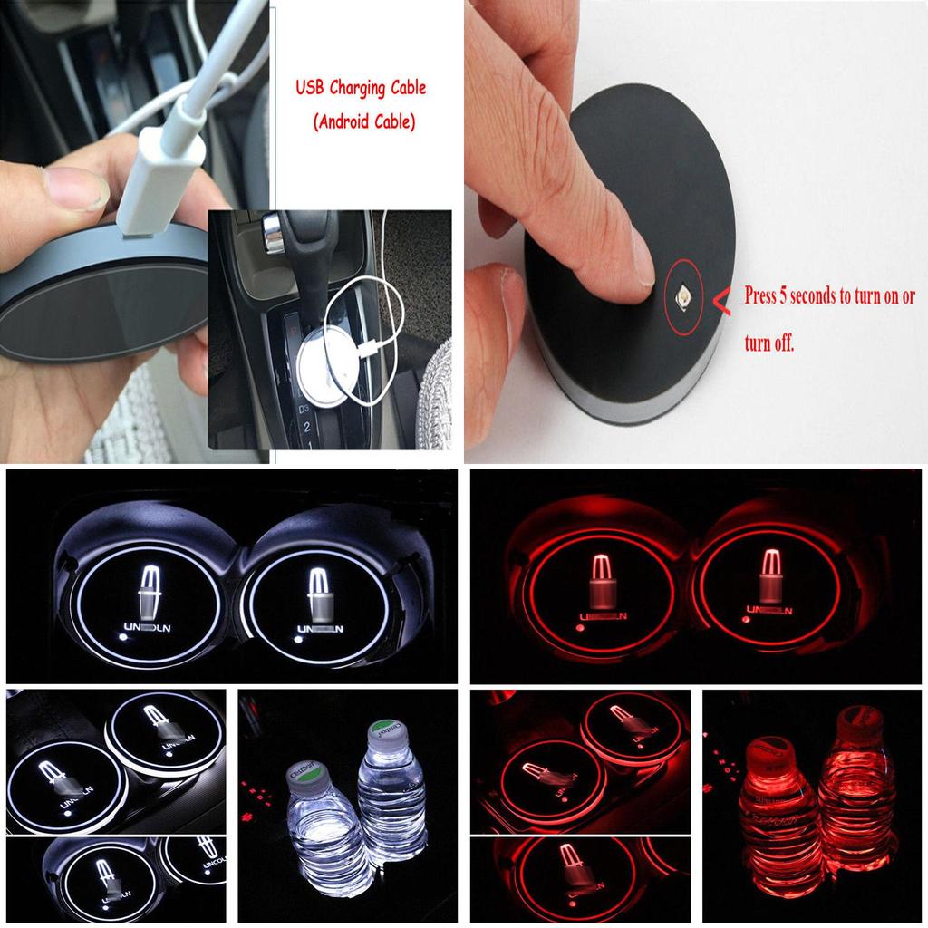 Led Colorful 2pcs Car Cup Holder Pad Mat For Auto Atmosphere Lights