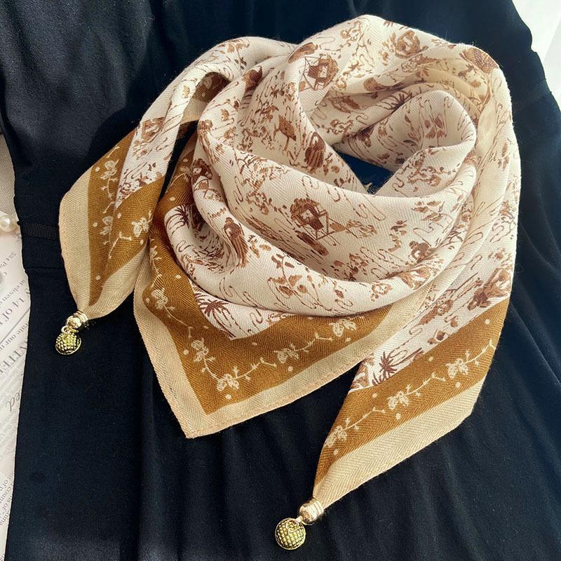 Spring & Autumn Silk Scarf: High-End Korean Style, Magnetic Buckle, Neck Protection, Versatile Temperament, Women's Square Scarf