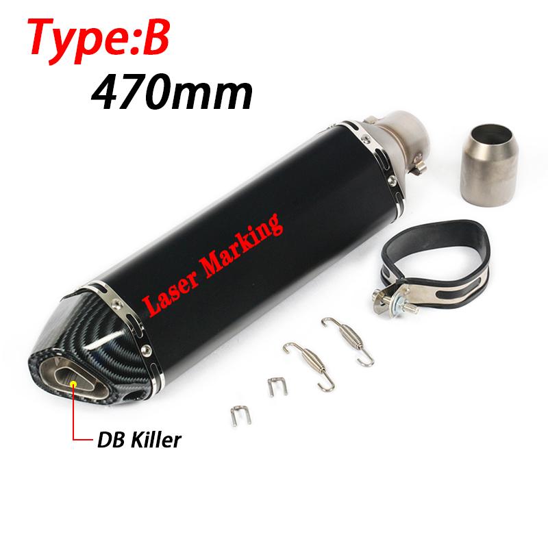 470mm Universal Motorcycle Exhaust Escape Mufller Modified Muffler Pipe With BD Killer Removable Silencer For Ninja400 Z250 R1