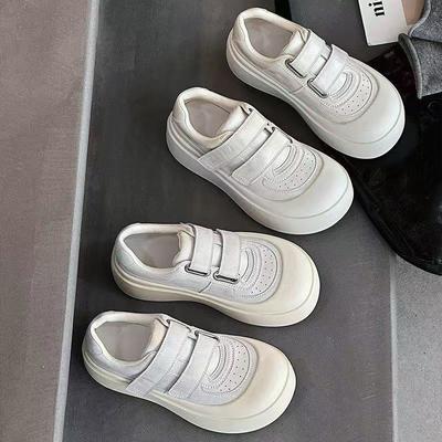 Pantofi albi mici cu șireturi Velcro cu talpă groasă pentru femei, noi, toamnă, sport, confortabili, casual, versatili, pantofi cu cap mare, pantofi breadboard