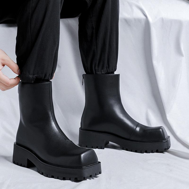 Pánské podzimní kotníkové boty s hranatou špičkou, vysokým svrškem, silnou podrážkou a zadním zipem 8118-R