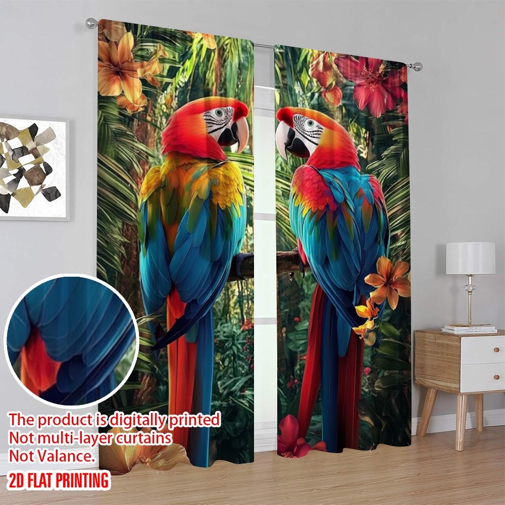 2pcs,2D Plane Printing Popular Curtain Panels Tropical Parrots(2) 100% Polyester (without Rod) Festive for Living Room, Bedroom,