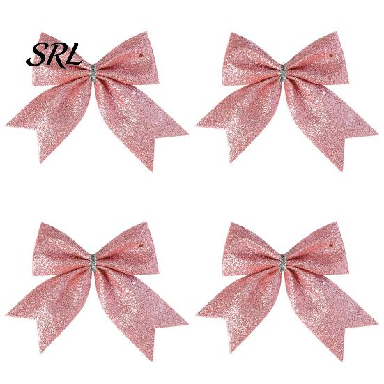 Champagne Party Supplies 4Pcs Glitter Christmas Bow, Sparkling Ribbon Hanging Ornament for Decorative Bows Wreaths Tree Front Door Wreath, Festive