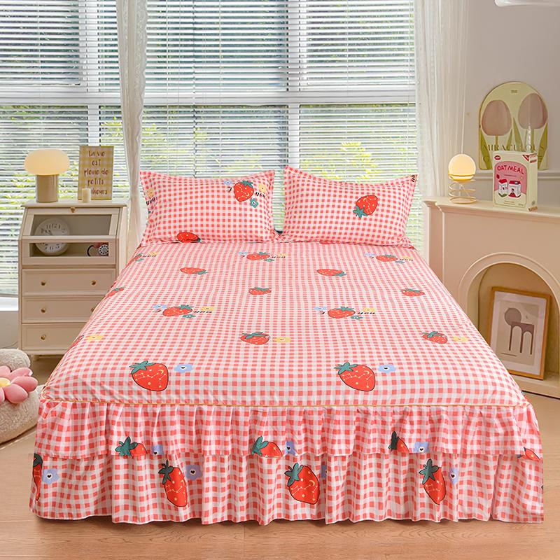 Nordic Floral Queen Bed Skirt Without Pillowcase Double Single Mattress Cover Anti-slip Full Size Adjustable Bedspread 360°Warp