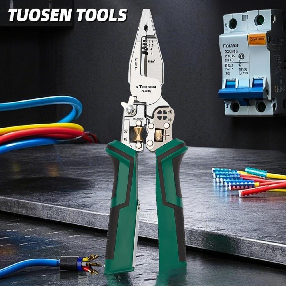 Ten-in-one Multifunctional Wire Stripping Pliers, Wire Cutting and Wire Drawing, Cable Cutting and Crimping, Electrical Pliers