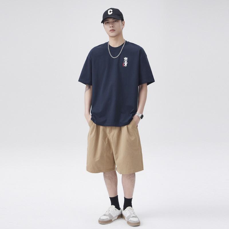 New Summer National Trend Trend and Interesting Print 250g Pure Cotton Loose Round Neck Fashion T-shirt