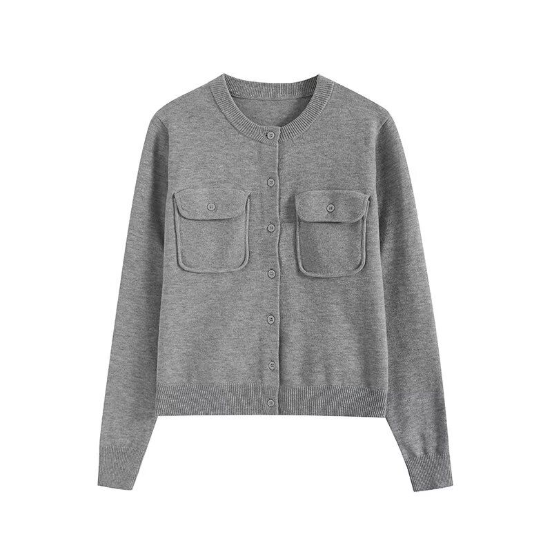 Fashion Style 2024 Autumn New Women's Clothing All Match Minimalism Elegance Style round Neck Knitting Cardigan Short Coat