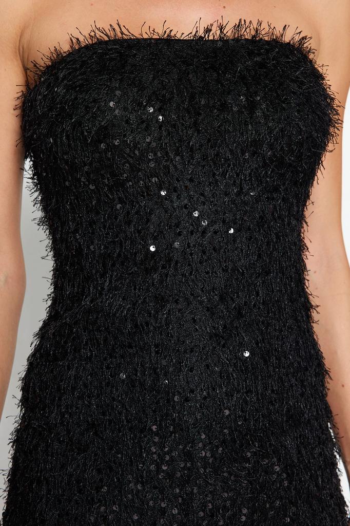 Women's Style Dress Black Fringed Sequin Elegant Evening Dress