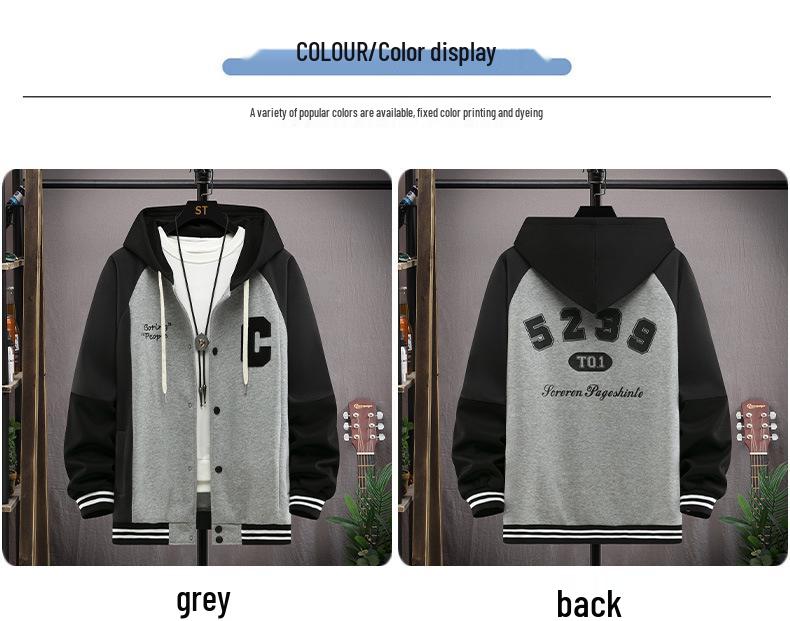 Youth Hooded Jacket for Teens - Spring/Autumn Color Block Cardigan Sweatshirt