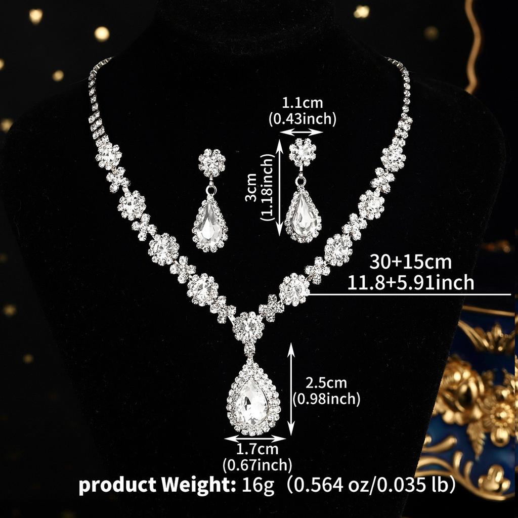 Bridal Wedding Necklace And Earrings Set Fashionable Claw Set Colorful Rhinestones Super Sparkling Banquet Jewelry Two Piece Set