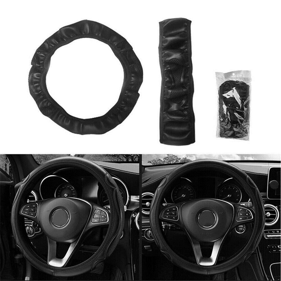 Black Car Steering Wheel Cover Leather Breathable Anti-slip Car Accessories