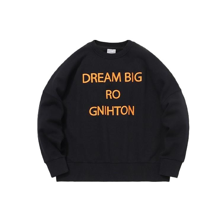 Li-Ning Sports Fashion Series Alphabet Embroidered Fleece Lined Stay Warm Pullover Round Neck  Black  Men s AWDQ698-1 S