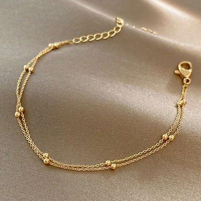 Trendy Doppelschichten Kleine Runde Perlen Armband Damen Hand Armbänder Gold Farbe Kette Einfache Weibliche Kugel Armband Schmuck