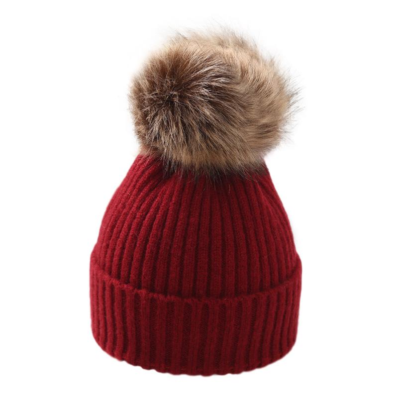 Winter Kids Knitted Hat Beanie For Baby Infant Girls Boys Warm Pure Color Thickened Ball Newborn Photography Autumn