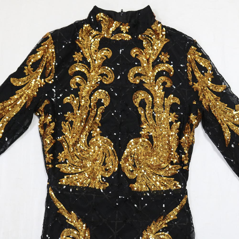 Women's Fashionable Sequined Long-sleeved Body-hugging Fishtail Dress and Slimming Dress