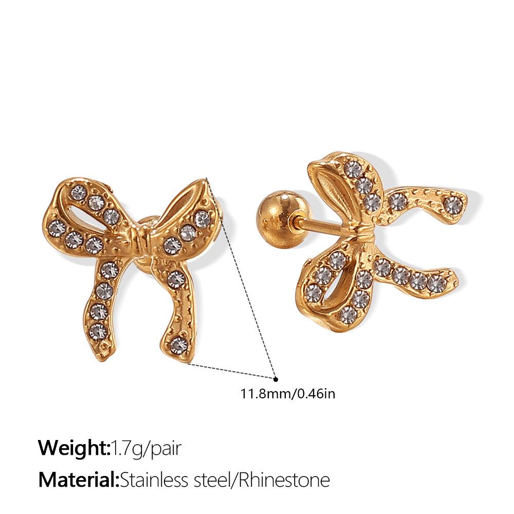 Premium Diamond Bow Earrings Stainless Steel Gold Plated Fashion Daily Earrings Women