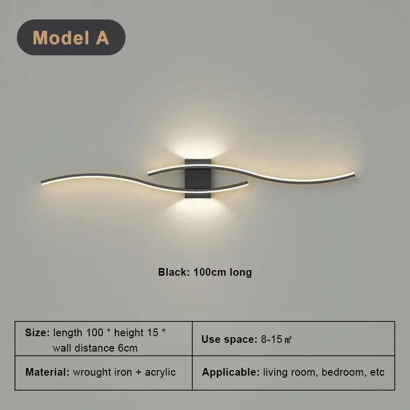 Modern LED Wall Light Long Strip Bedside Lamp TV Background Decorative Indoor Lighting for Bedroom Living Room Home Fixture