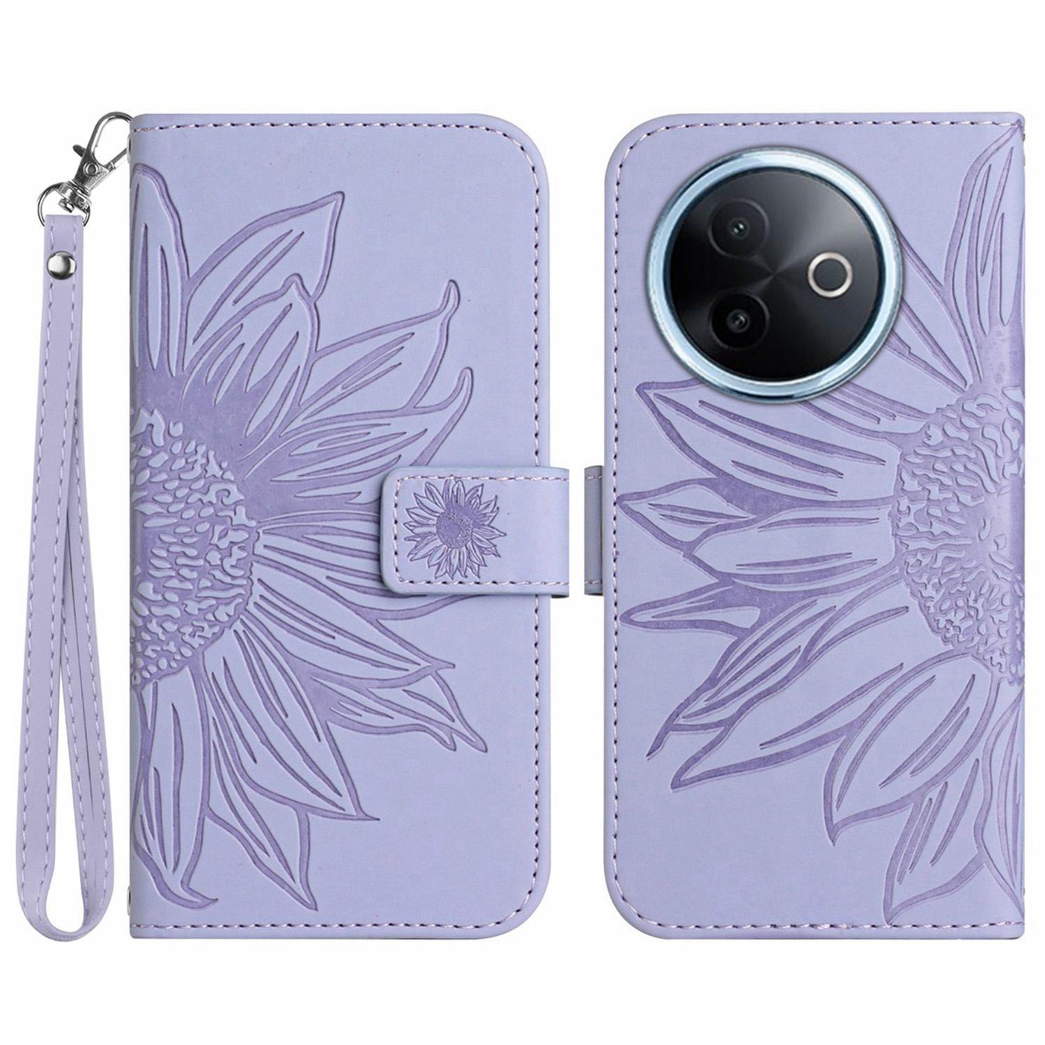 

For vivo Y39 5G Case Sunflower Imprint Leather Wallet Phone Cover with Wrist Strap B