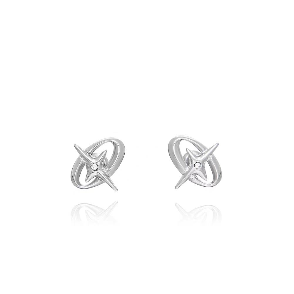 VAF COOL Oval Star Zircon Earrings Stainless Steel Ovale Stern Zircon Ohrringe Edelstahl Pendientes Modern Style серебряный