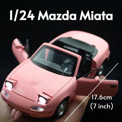 Neues 1/24 Mazda Miata MX5 Cabrio-Sportwagen-Spielzeugautomodell, Druckguss-Metalllegierung, Miniatur-Fahrzeugmodell, Sound- und Lichtsammlung, Geschenk für Jungen