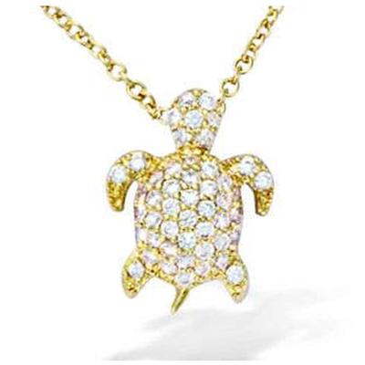 [L7065] - Gold-Plated 'Turtle' White Gold Necklace - 15x10 Mm