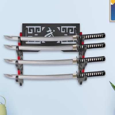 Wood Katana Stand with Velvet Padded Hook  2/4 Tiers Wall Mount Sword Holder Decorative Sword Stand Black Katana Holder