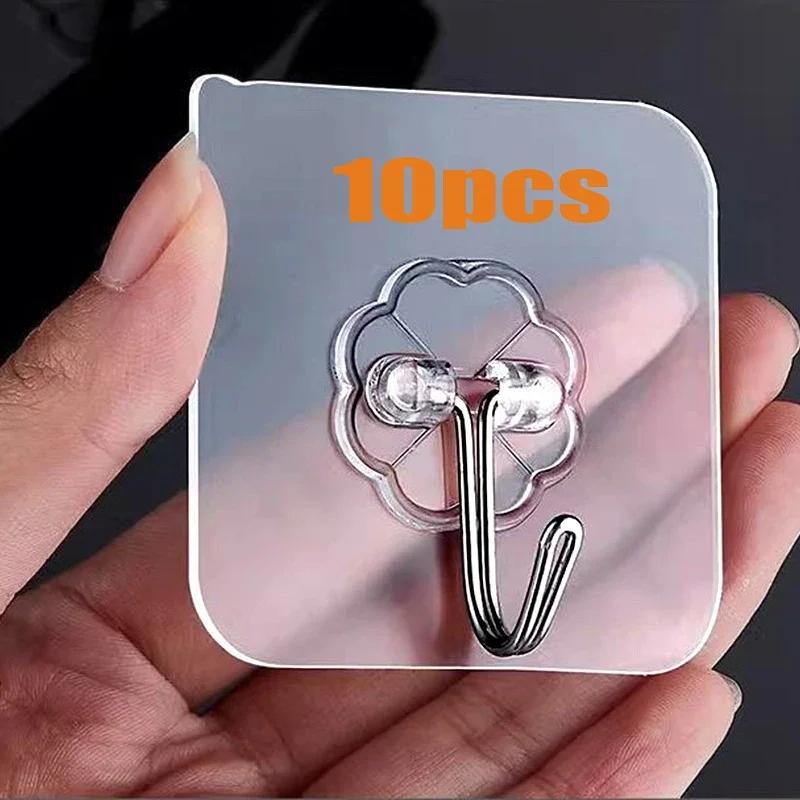 1-50PCS Hooks Transparent Adhesive Wall Hooks Stainless Steel Strong Self Adhesive Key Storage Hanger for Kitchen Bathroom Door