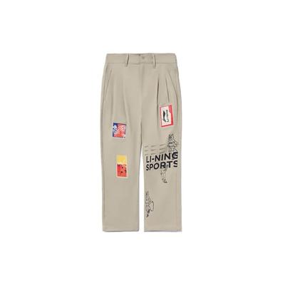 Li Ning Theme Print Loose Straight Casual Pants Unisex Pants Khaki AKXR429-3