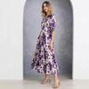 New Spring Summer French Dress, Women's Floral Print V-neck Waist Cinched Dress for European American