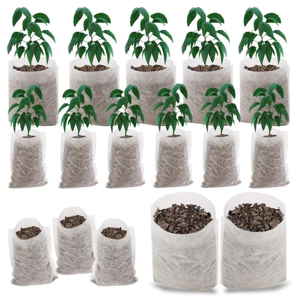 100pcs Non-Woven Plant Nursery Bags Pots Flowers Fruit Tree Seedling Biodegradable Fabric Pouch for Vegetable Seed Cultivation