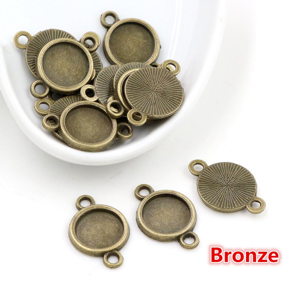 50pcs 8 10mm Inner Size Classic 7 Colors Plated One Sided Double Hanging Simple Style Cabochon Base Setting Charms Pendant