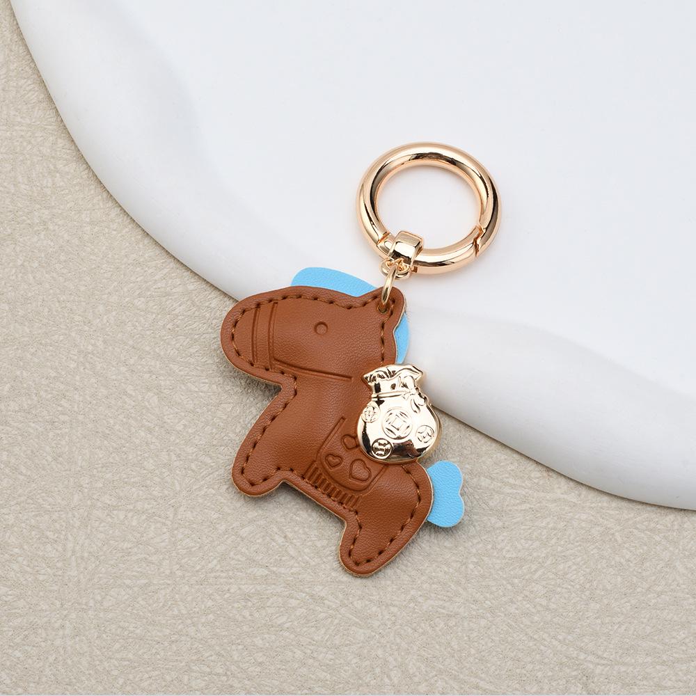 Instant Wealth Leather Keychain: Cartoon Pony Bag Charm & Couple Car Pendant - New Year Gift