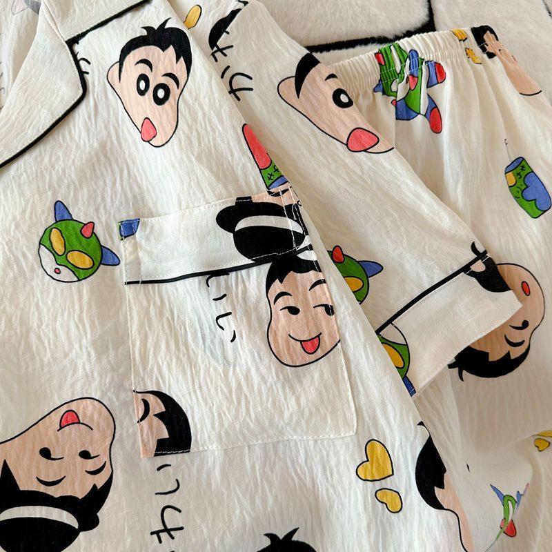 Korean Cloud Cotton Cartoon Couple Pajamas Set - Short Sleeve Cardigan & Shorts