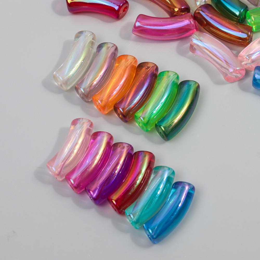 10pcs 34x11mm Acrylic Bamboo Curved Tube New Laser Transparent Loose Beads for Bracelet Necklace Making DIY Jewelry Accessories