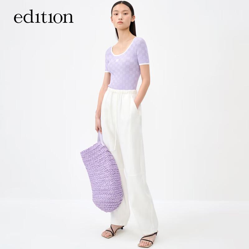 Edition Women's Plaid U-Neck Short Sleeve Knit Top