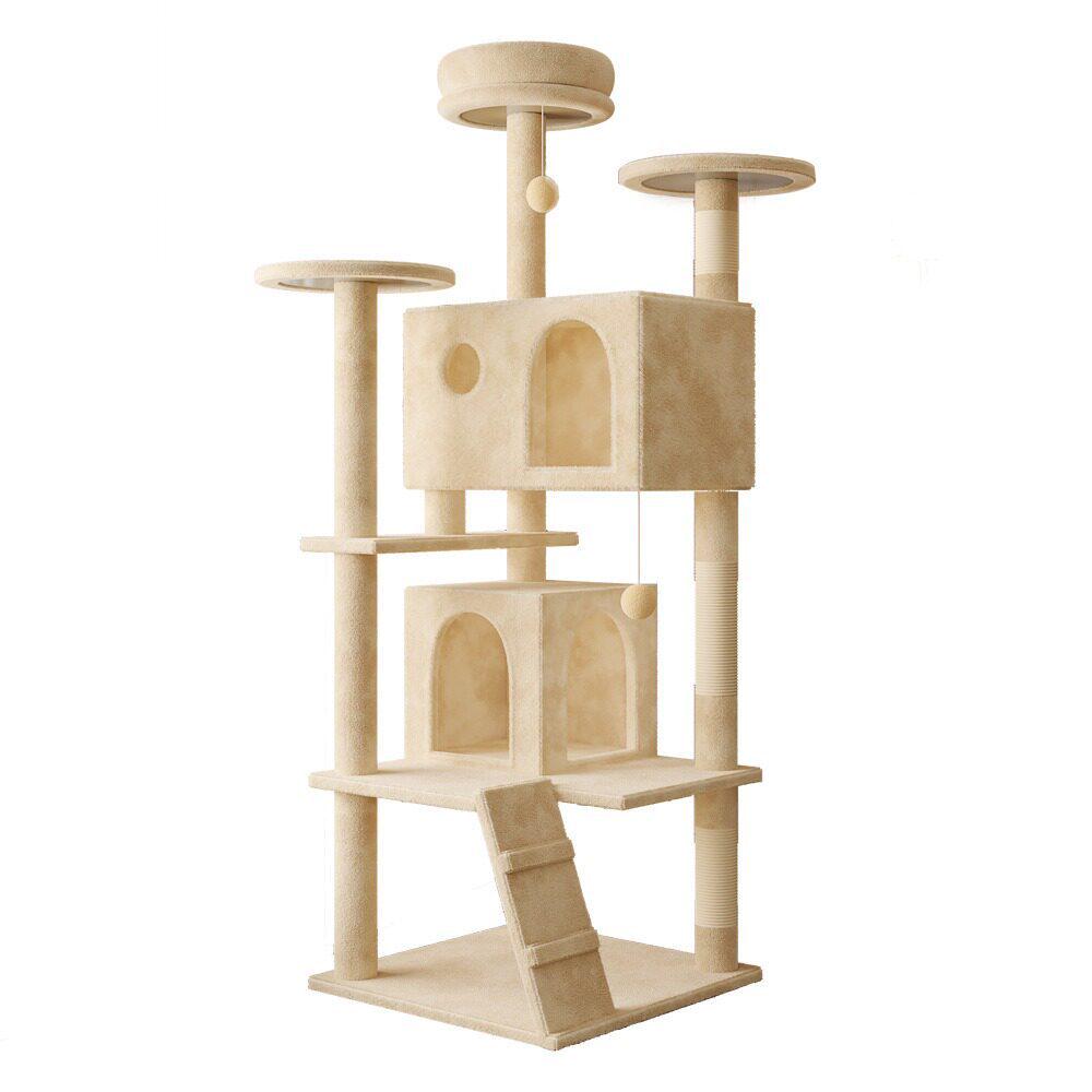 Compact Multi-Cat Tree: Climbing Frame, Bed, Scratching Post, and Jumping Platform for Small Spaces.