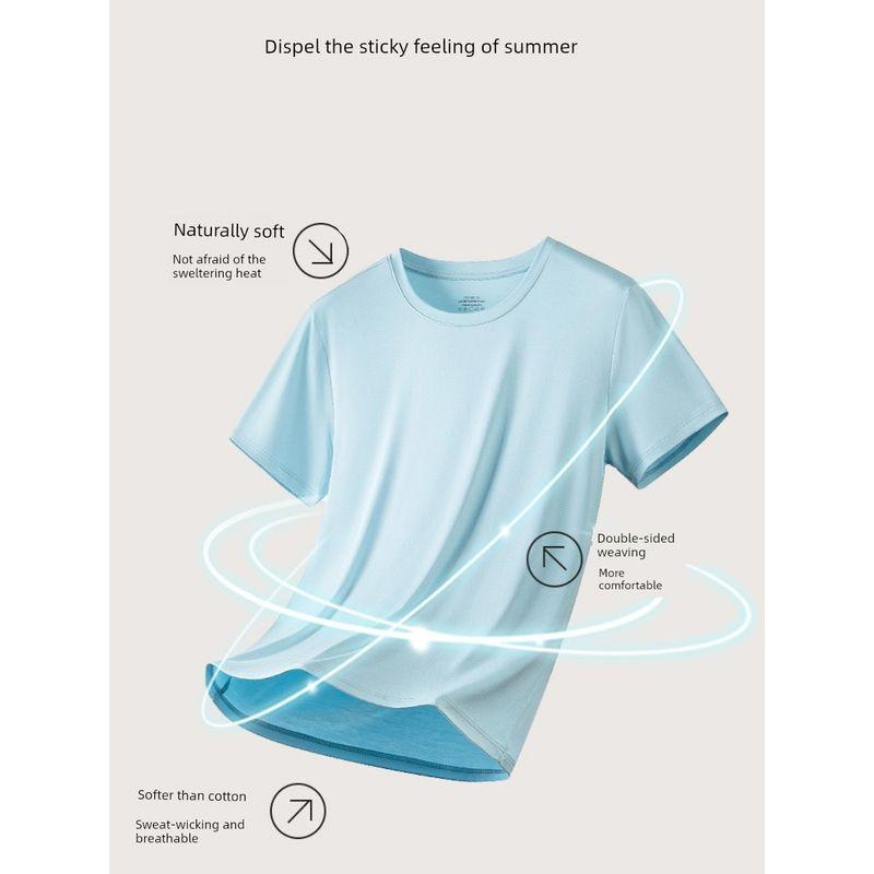 60 Modal Men Short Sleeve T-Shirt 2024 New Arrival Trendy Summer Bottoming Shirt Export Export White T-shirt