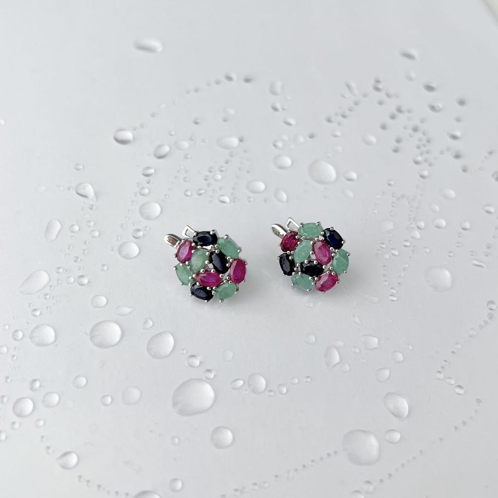 Silver Earrings with Natural Sapphire, Emerald, Ruby (2142652)