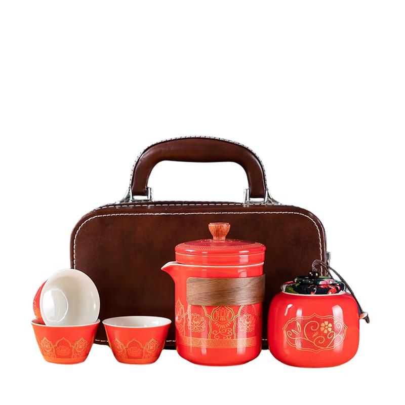 Portable Ceramic Travel Tea Set with Quick Cups
