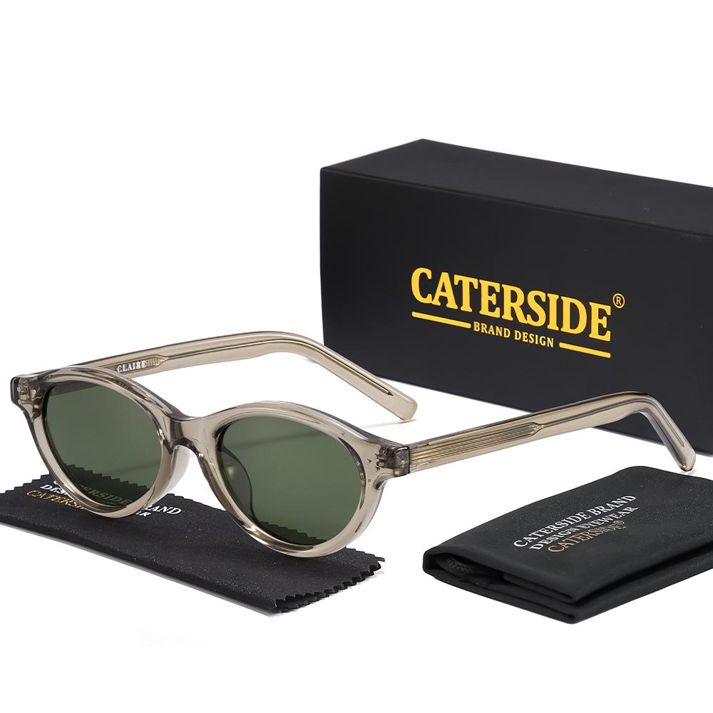 CATERSIDE Retro Oval Sunglasses for Women Men Tr Frame Acetate Pin Leg Polarized UV400 Protection Fashion Cat Eye Sun Glasses