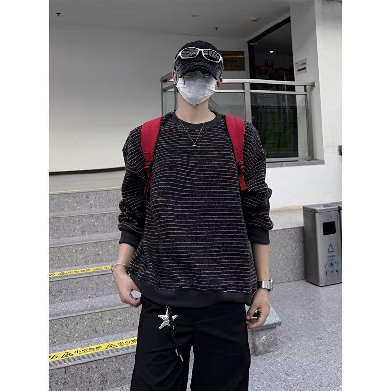 Unisex Oversized Striped Crewneck Sweatshirt - Trendy Autumn/Winter Couple's and Student Class Top