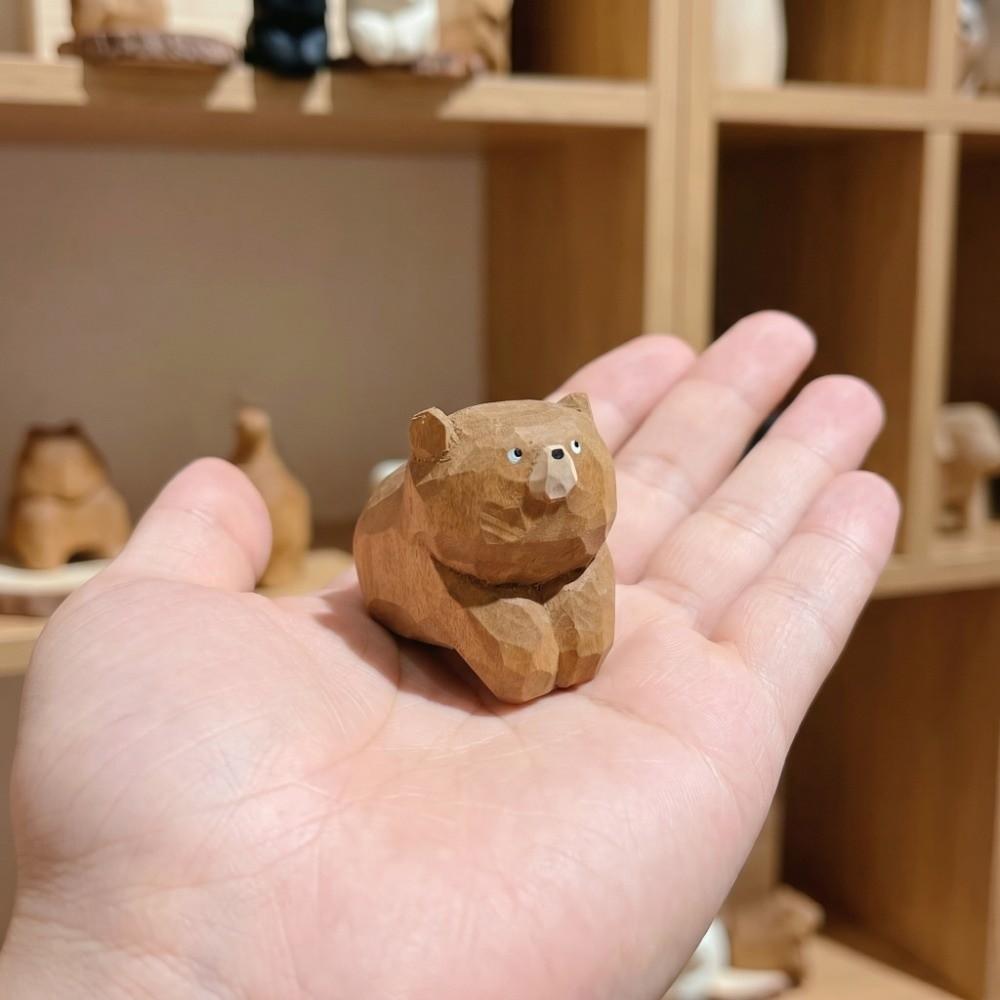 Cute Wooden Carving Ornament Decoration Mini Bear Statue Cuddly Wooden Bear Figurines  Gift