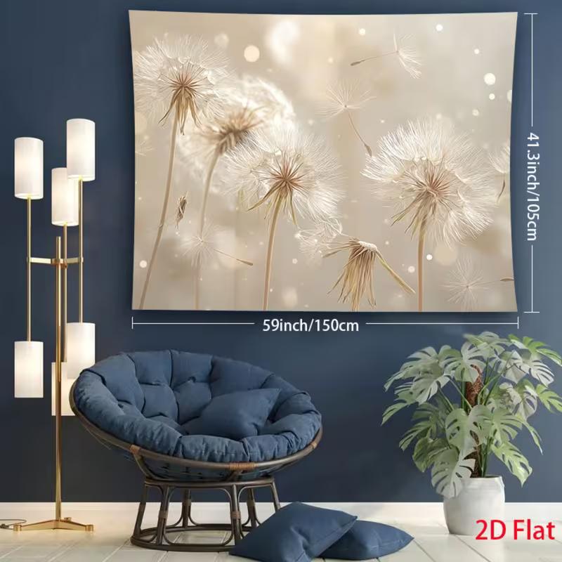 Aesthetic Dandelion Tapestry with Bokeh Light Neutral Beige Floral Wall Hanging for Living Room