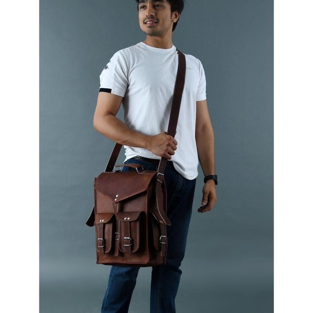 Mochila de couro conversível 2 em 1 para laptop | Mochila de couro marrom vintage para laptop | Bolsa de couro para laptop para homens e mulheres
