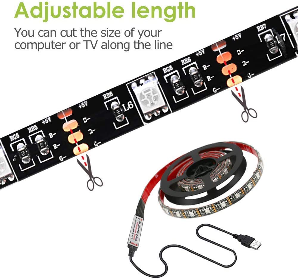 Led Strip Lights 6.56ft for 40-60in TV USB Backlight Kit with Remote 16 Color 5050 Bias HDTV