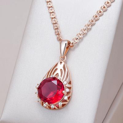 Shiny Red Natural Zircon Pendant Necklace Women Fashion  Rose Gold Color Party Accessories Daily Fine Vintage Jewelry