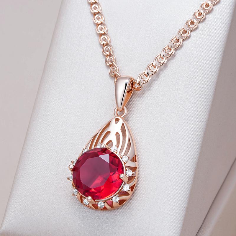 Shiny Red Natural Zircon Pendant Necklace Women Fashion  Rose Gold Color Party Accessories Daily Fine Vintage Jewelry
