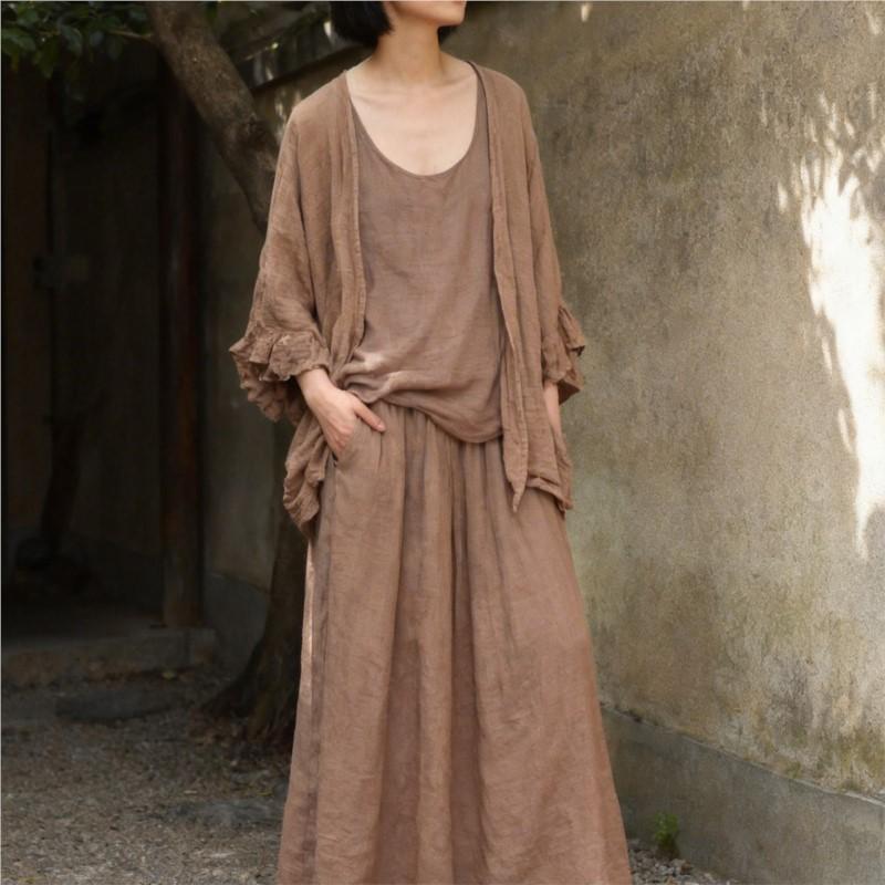 Johnature Women Tank Tops Summer Chinese Style O-Neck Sleeveless Cloths Solid Color Soft Loose Tank Tops