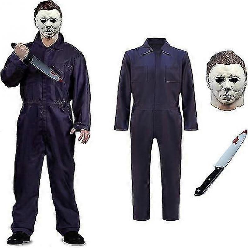 Michael Myers Kostyme Med Blodkniv Halloween Cosplay Maske Michael Myers Jumpsuit For Voksen