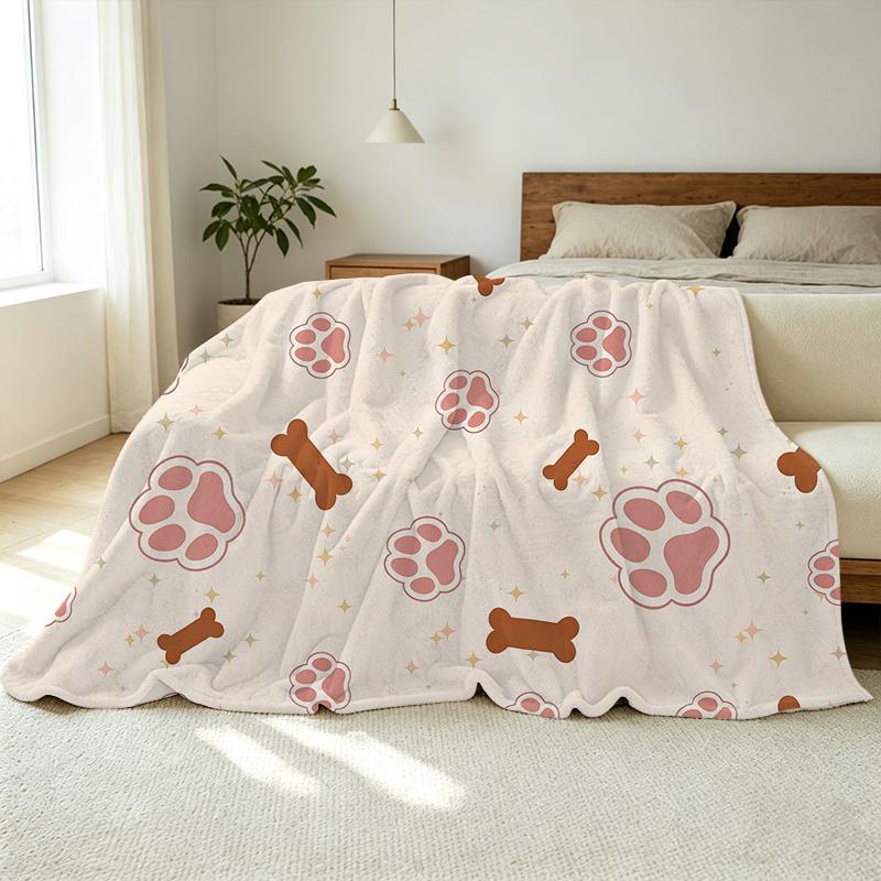 Soft Flannel Fleece Throw Blanket - Cute Paw & Bone Pet Theme, Non-Pilling All-Season Warm, Home Cozy Decor, Halloween Christmas Gift for New Mom